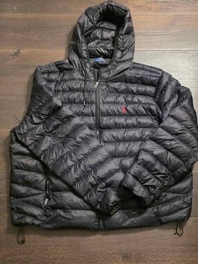 Polo by Ralph Lauren Black Quilted Puffer Jacket with Red Polo Logo